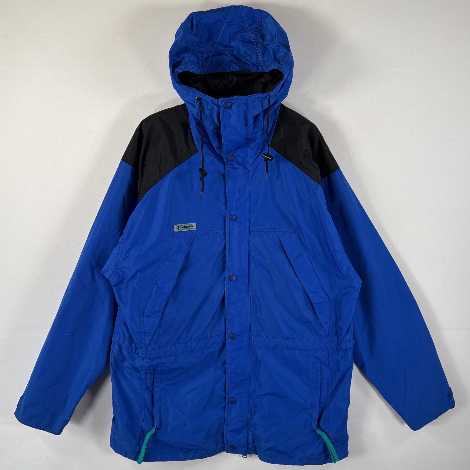 古着 90's/90年代 コロンビア Columbia ナイロンジャケット ラジアルスリーブ ロング丈 ワンポイントロゴ L ブルー マルチカラー メンズ