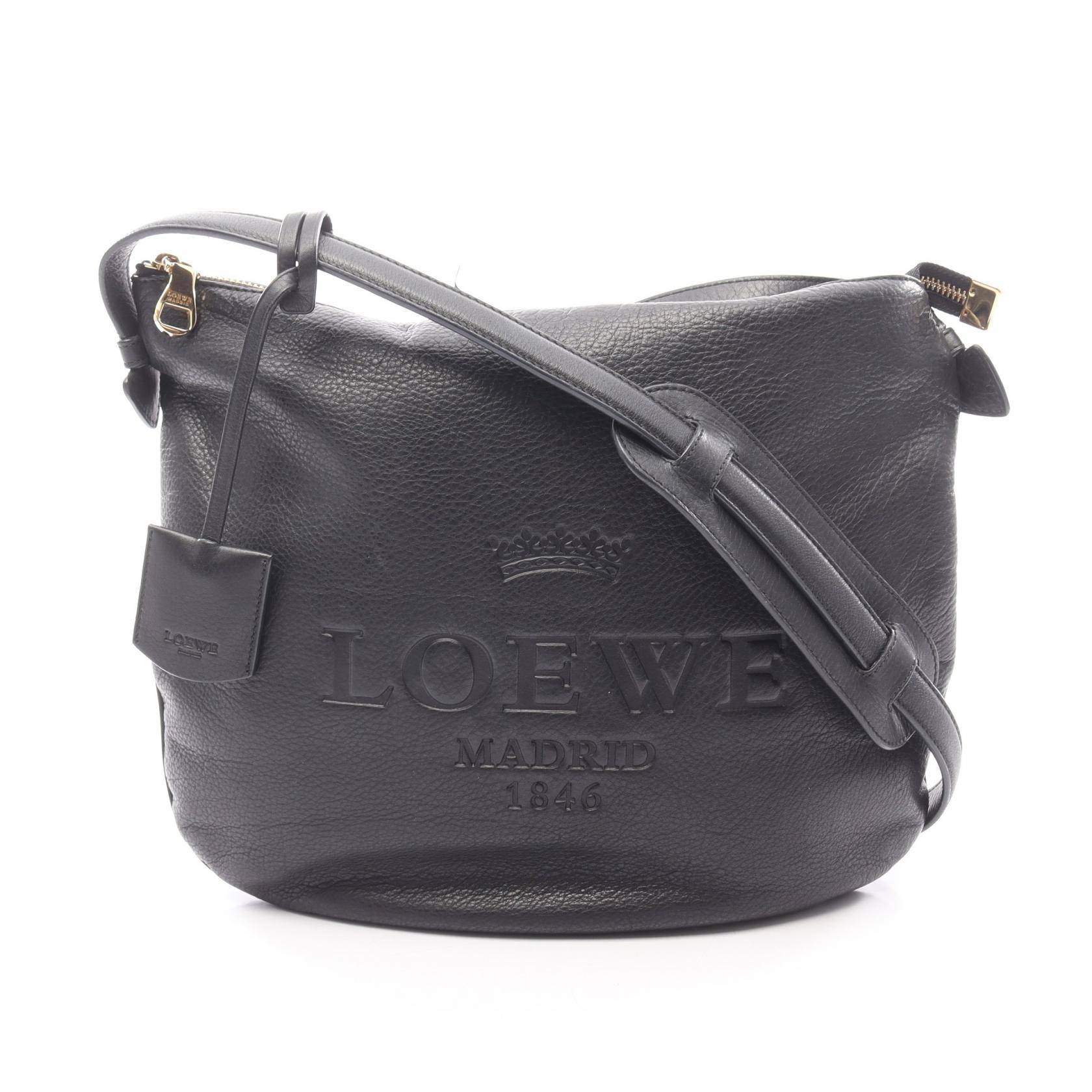 ロエベ LOEWE ヘリテージ ショルダーバッグ バッグ レザー レディース ブラック系 【中古】