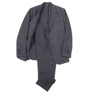 SALE【極美品】DOLCE&GABBANA ドルチェアンドガッバーナ セットアップ リネンブレンド サイズ 48/46 メンズ ギンガムチェック ジャケット テーラード 3B ピークドラペル 一重仕立て スラックス スーツ グレー 灰色 イタリア製