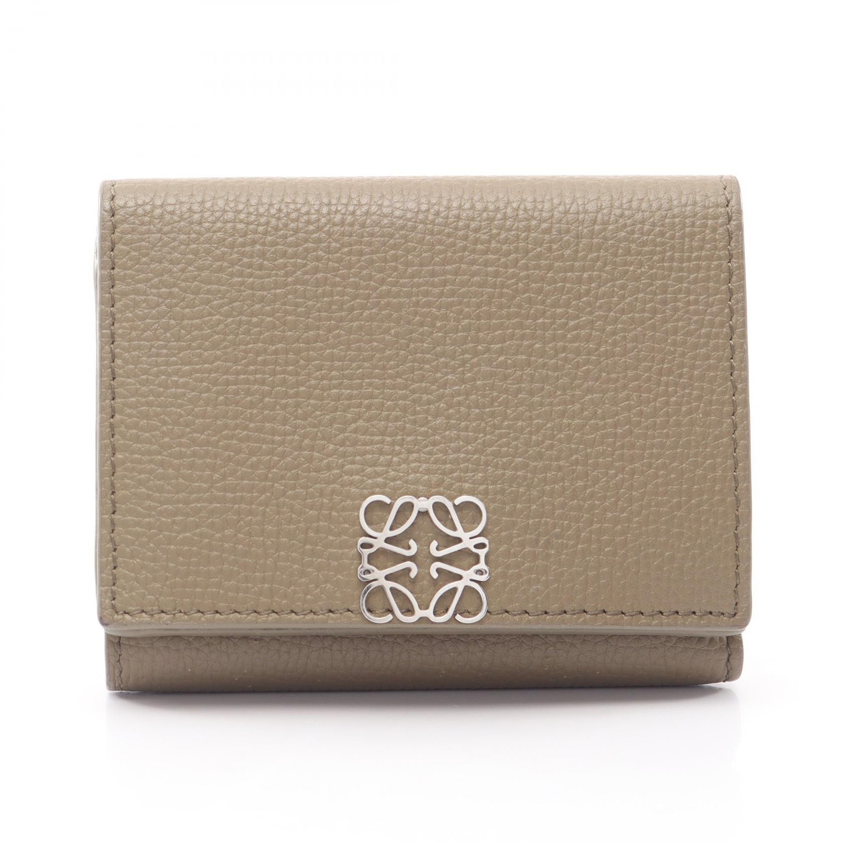 ロエベ LOEWE アナグラム トライフォールド ウォレット 三つ折り財布 財布 レザー レディース ベージュ系 【中古】