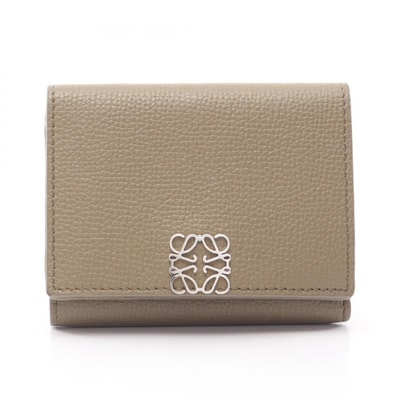 ロエベ LOEWE アナグラム トライフォールド ウォレット 三つ折り財布 財布 レザー レディース ベージュ系 【中古】