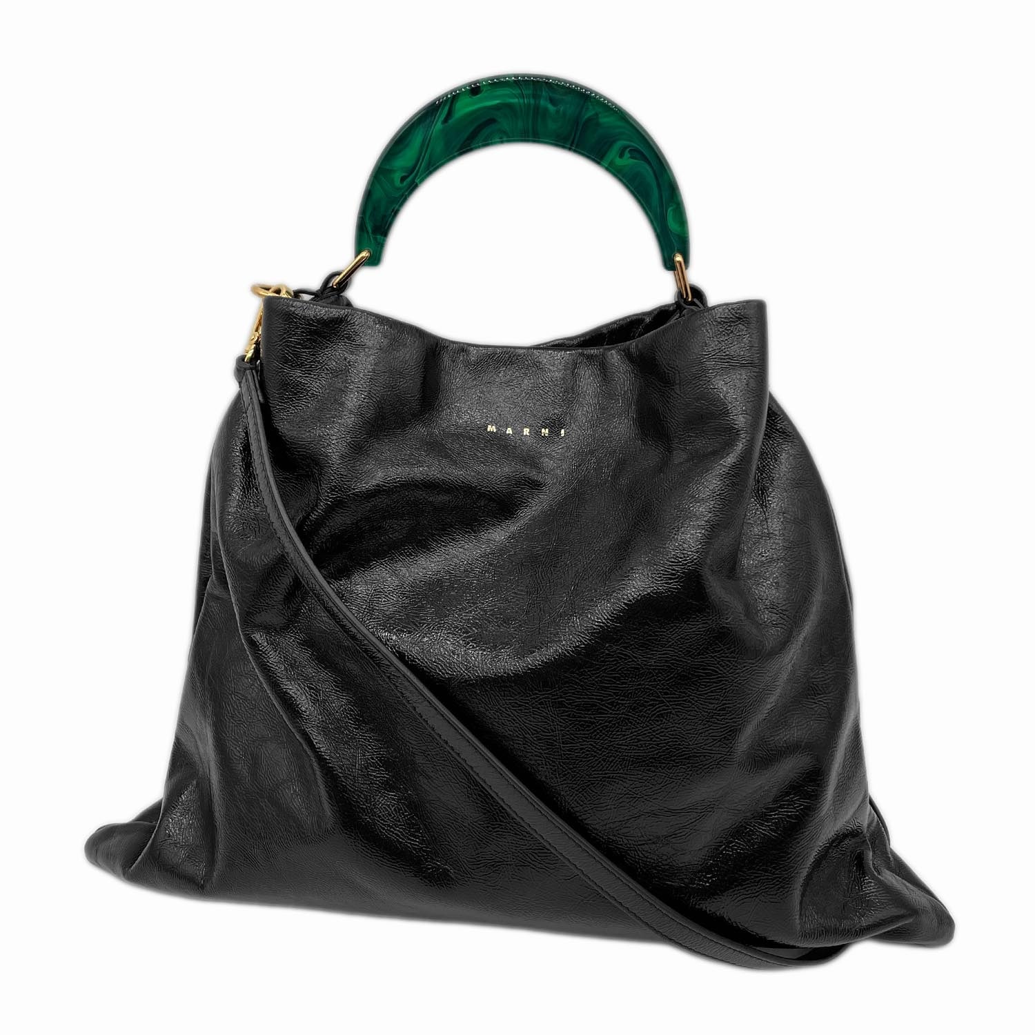 MARNI マルニ ヴェニス VENICE 2WAY ハンドバッグ
 ホーボー パテントレザー ミディアム ブラック レディース
 【中古】