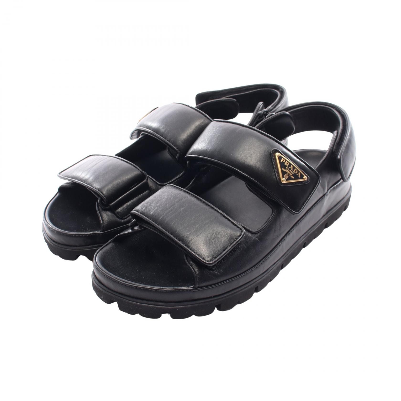 プラダ PRADA 三角プレート サンダル 靴 レザー レディース ブラック系 1X416N 【中古】