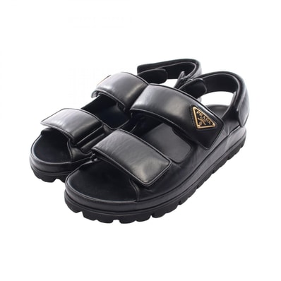 プラダ PRADA 三角プレート サンダル 靴 レザー レディース ブラック系 1X416N 【中古】
