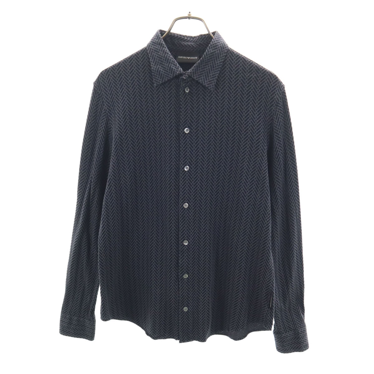 Emporio Armani エンポリオアルマーニ 総柄 長袖 コットンシャツ M ネイビー