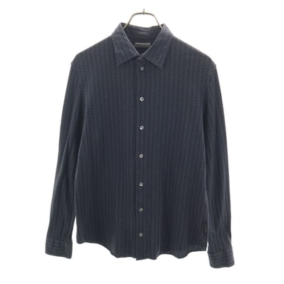 Emporio Armani エンポリオアルマーニ 総柄 長袖 コットンシャツ M ネイビー