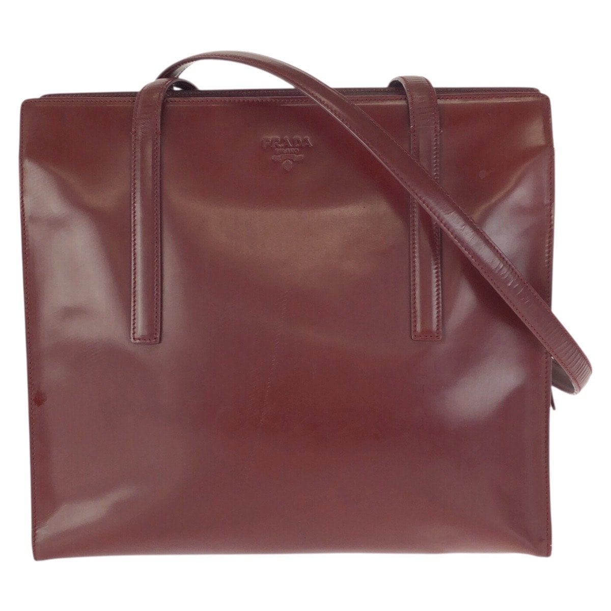PRADA プラダ スパッツォラート ワインレッド ボルドー パテントレザー ショルダーバッグ トートバッグ 603221 【中古】
