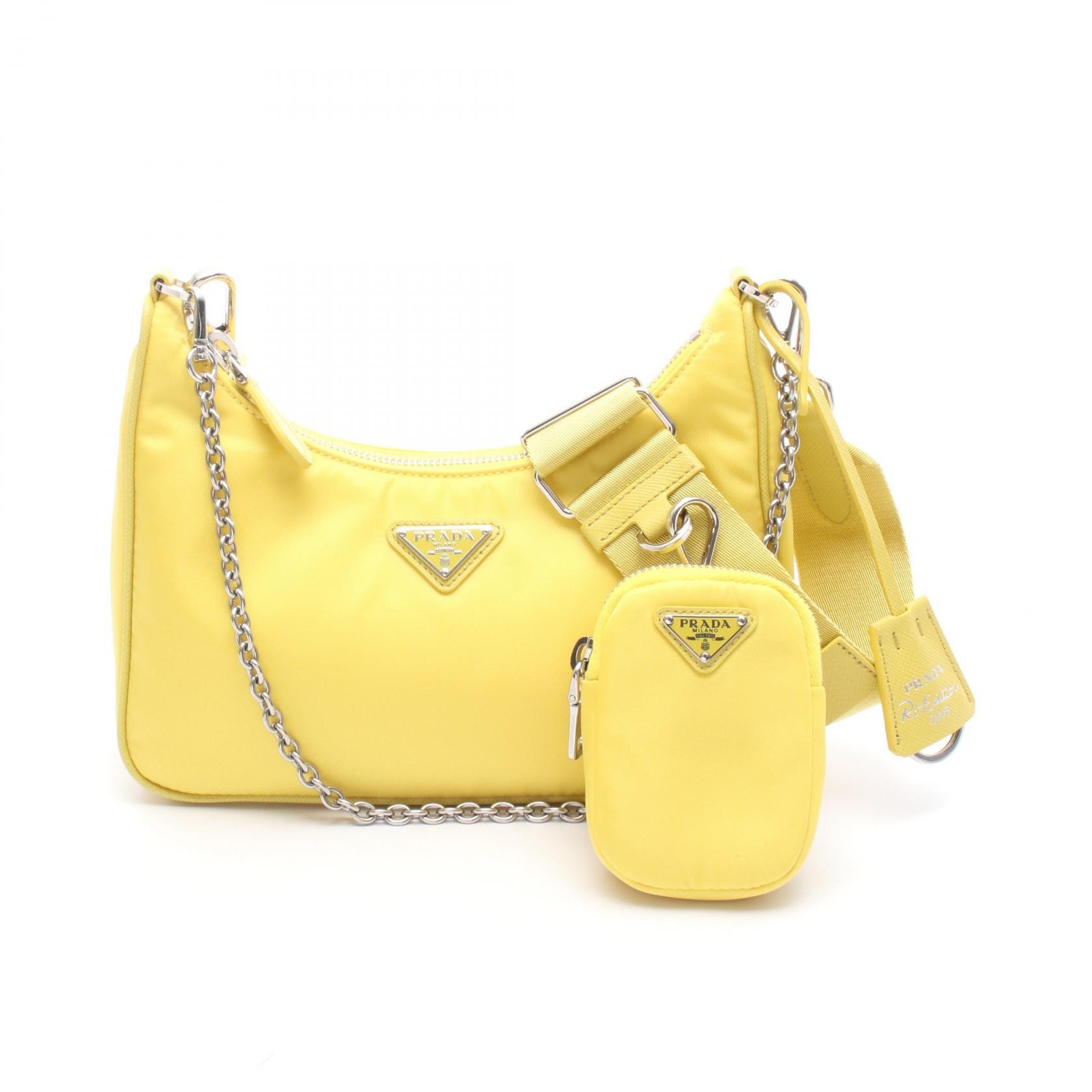プラダ PRADA Re-Edition 2005 ショルダーバッグ バッグ ナイロン レザー レディース イエロー系 1BH204 【中古】