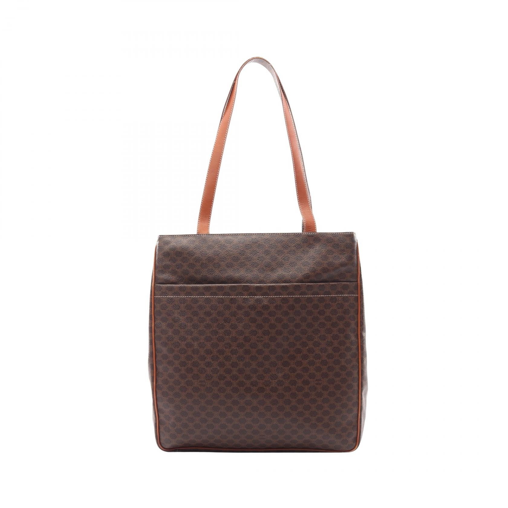 セリーヌ CELINE マカダム トートバッグ バッグ PVCコーティングキャンバス レザー メンズ レディース ブラウン系 【中古】