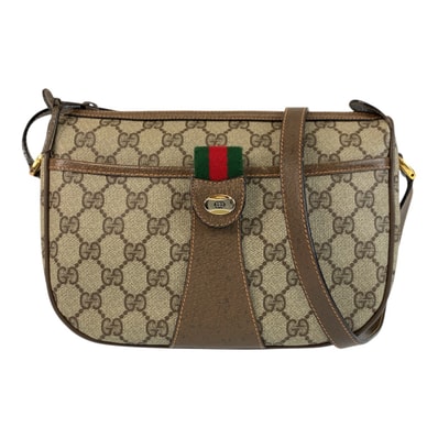美品 GUCCI グッチ ヴィンテージ シェリーライン ベージュ ブラウン ゴールド金具 GGスプリームキャンバス レザー/ ショルダーバッグ ポシェット 505738 【中古】