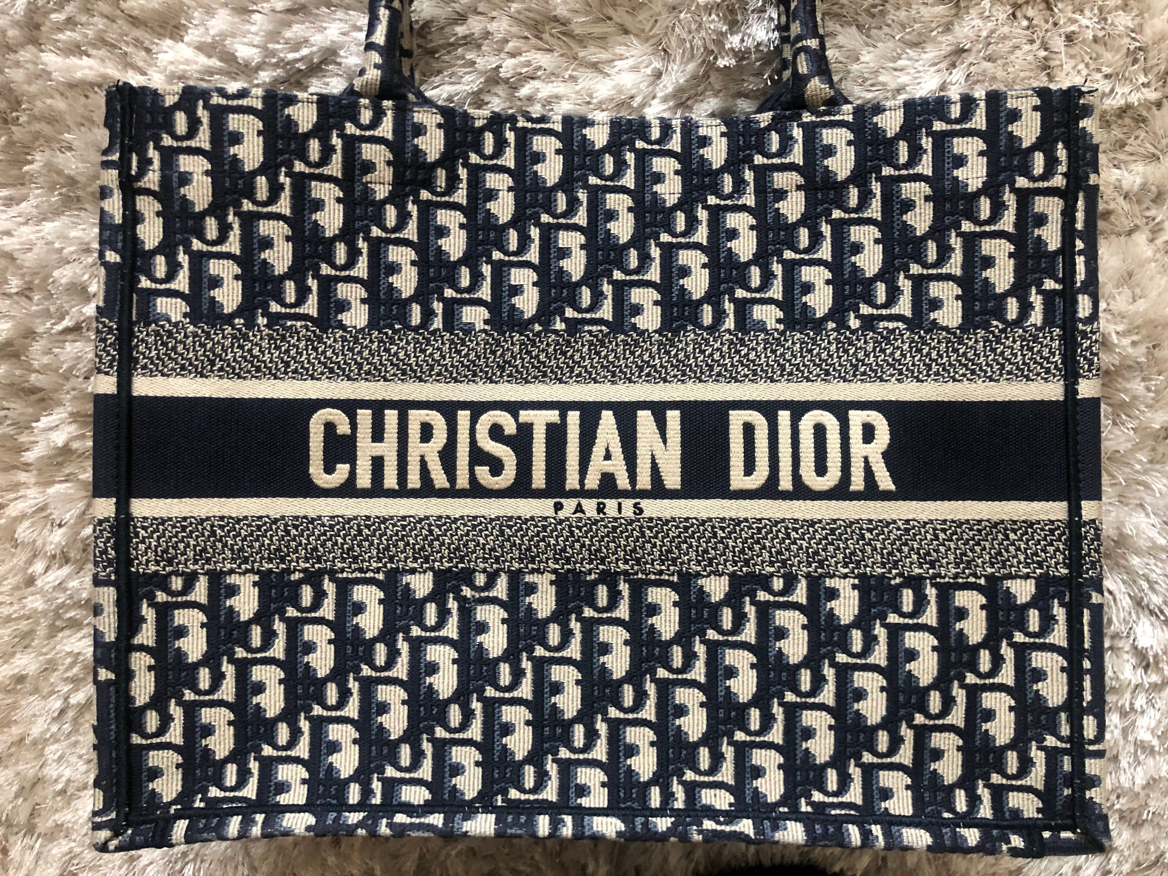 Dior Book Tote Small Bag Oblique Embroidery "Ecru/Blue"