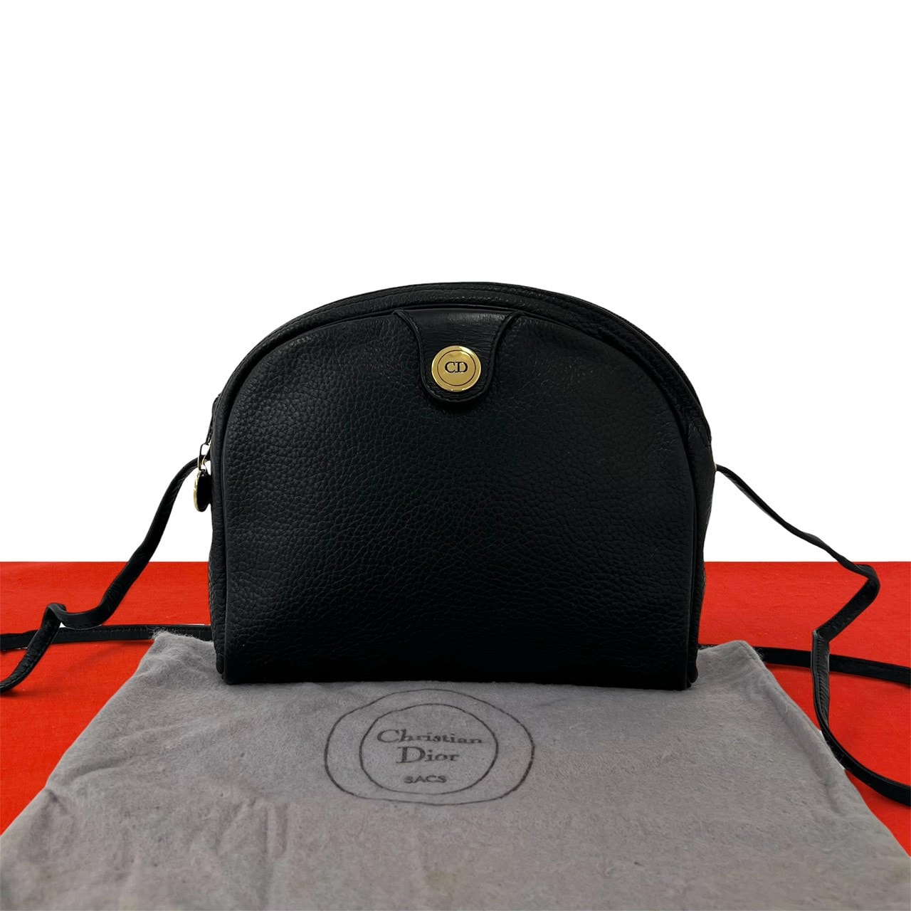 Christian Dior ディオール CD ロゴ 金具 レザー ショルダーバッグ ブラック
465-3