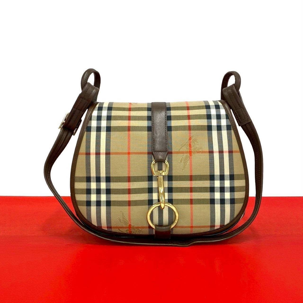 BURBERRY バーバリー ノバチェック シャドーホース 柄 キャンバス レザー ショルダーバッグ ベージュ
 20328