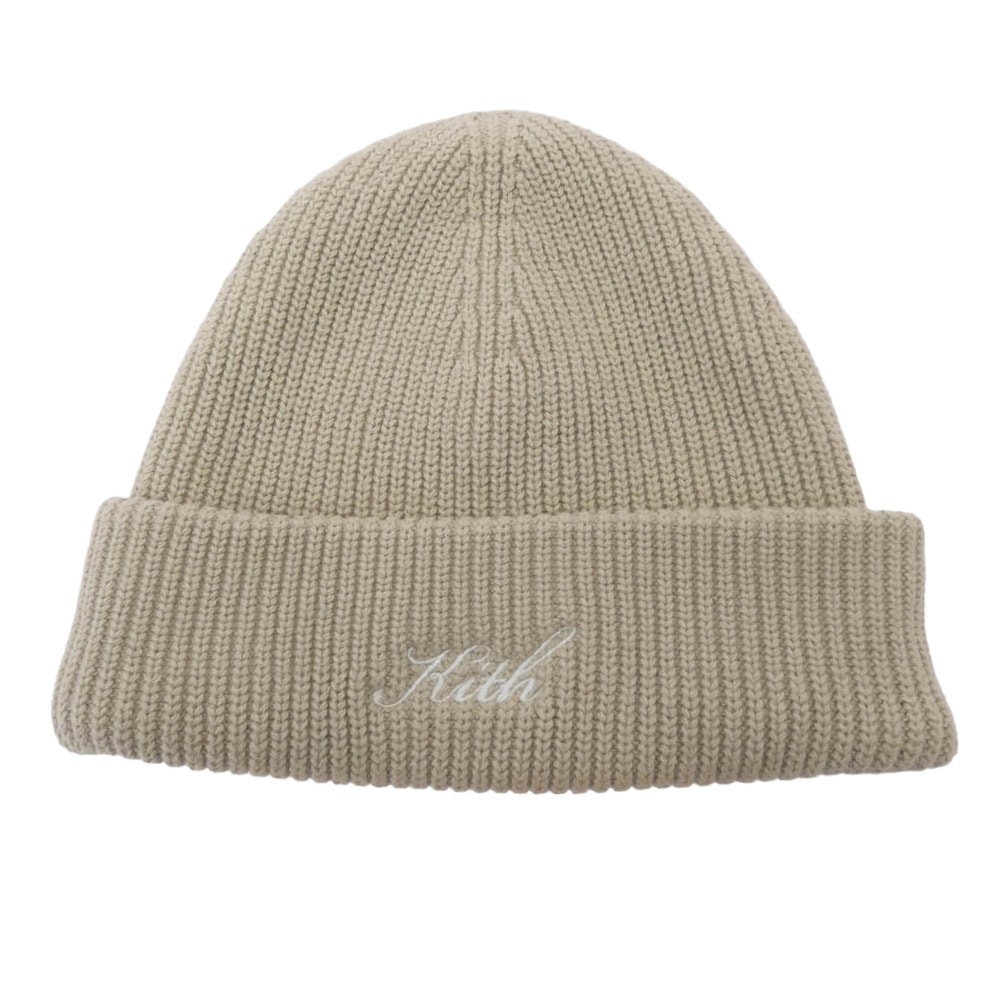 KITH キス 帽子 21-095-061-0004-4-0 ロゴ ニット帽 ビーニー ベージュ系【中古】