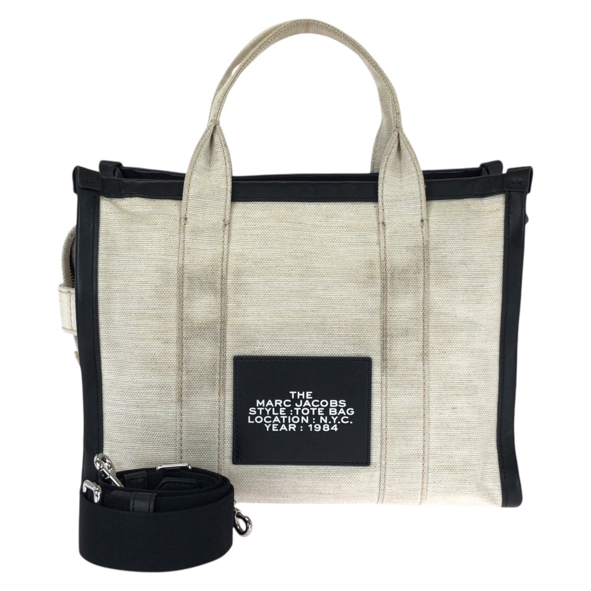 MARC JACOBS マークジェイコブス THE TOTE BAG 2way ホワイト ブラック シルバー金具 キャンバス レザー/ トートバッグ ショルダーバッグ 603469 【中古】