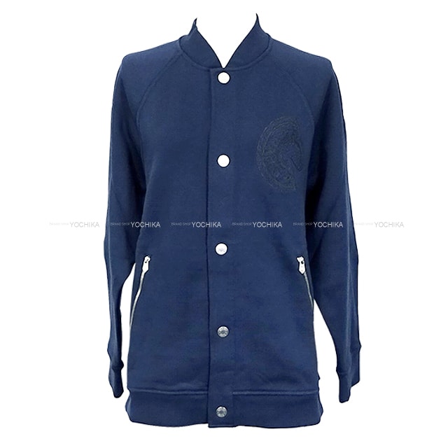 2025年春夏 HERMES エルメス ブルゾン テディ パッチ クルードセル セリエボタン ジャケット ネイビー コットン100% #XS シルバー金具 H557850HA 新品未使用