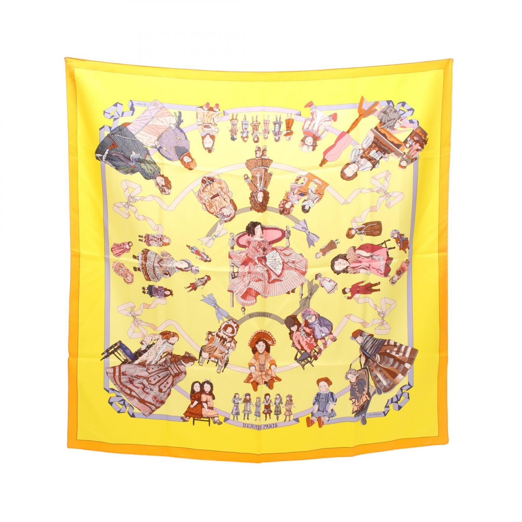 エルメス HERMES カレ90 HELLO DOLLY スカーフ 衣料品 シルク シルク レディース イエロー系 / マルチカラー 【中古】