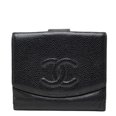 シャネル ココマーク 三つ折り財布 A13496 ブラック キャビアスキン レディース CHANEL 【中古】