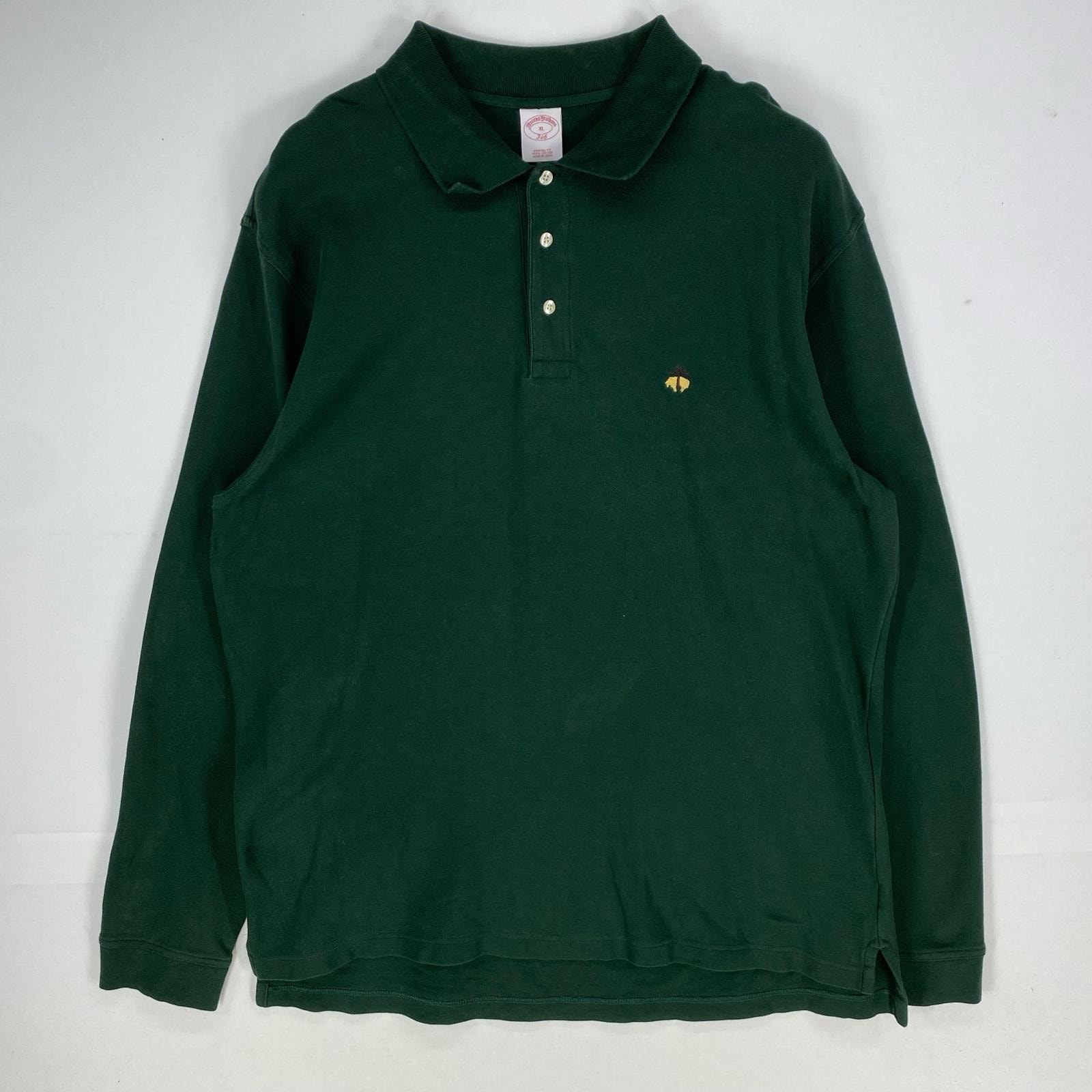 古着 ブルックスブラザーズ Brooks Brothers 長袖シャツ ワンポイント刺繍 ポロシャツ ロゴ XL  グリーン系 メンズ