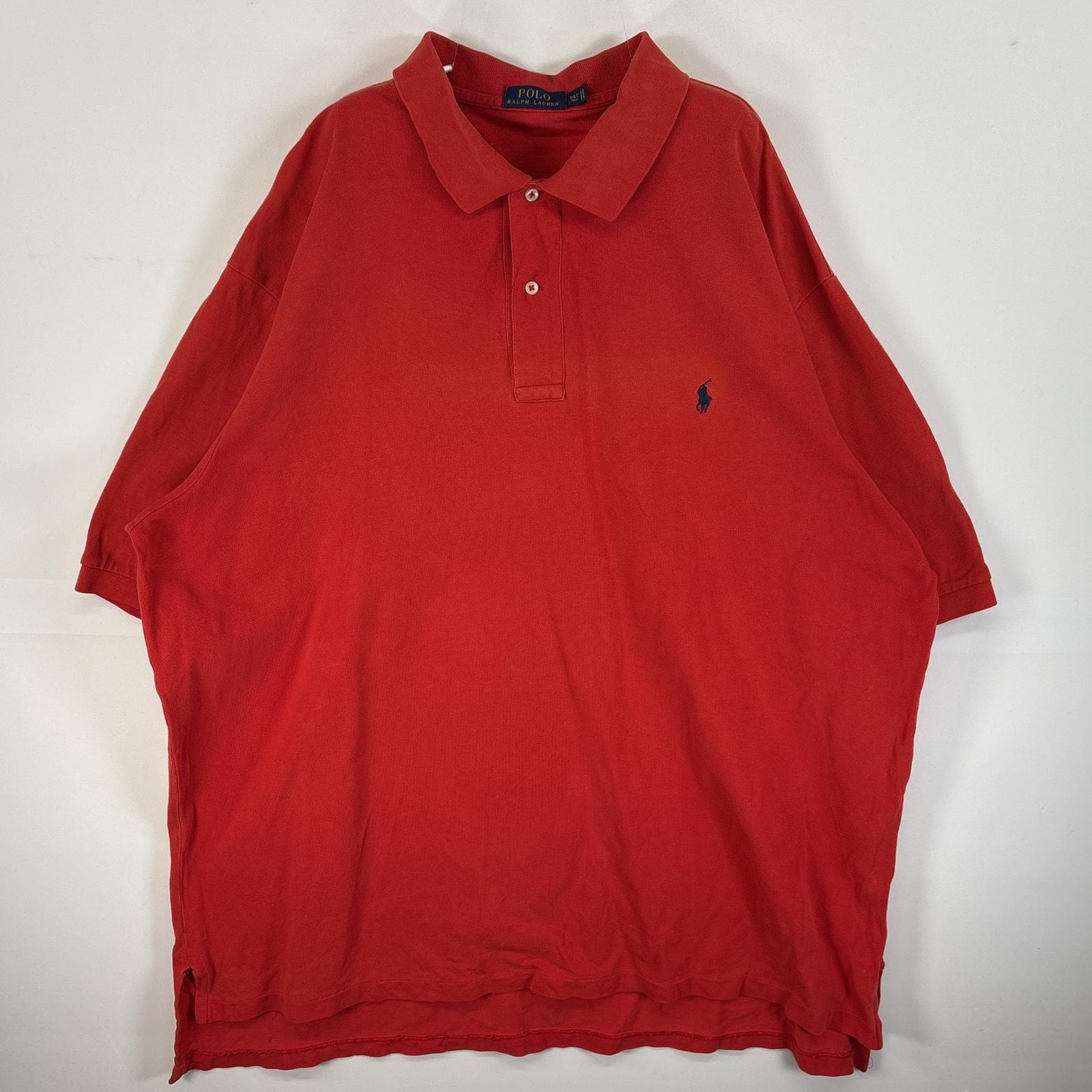 古着 ポロ・ラルフローレン POLO RALPH LAUREN 鹿の子 半袖 ポロシャツ ロゴ 刺繍 大きいサイズ 2ボタン 3XLT  オレンジ 無地 メンズ
