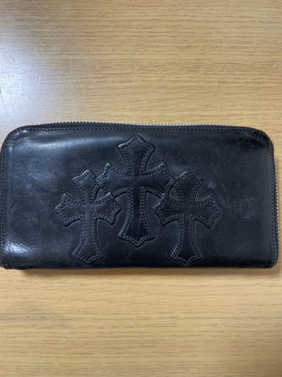 Chrome Hearts REC F Heavy Leather Zip Wallet / 3 Cemetary Cross "Black"