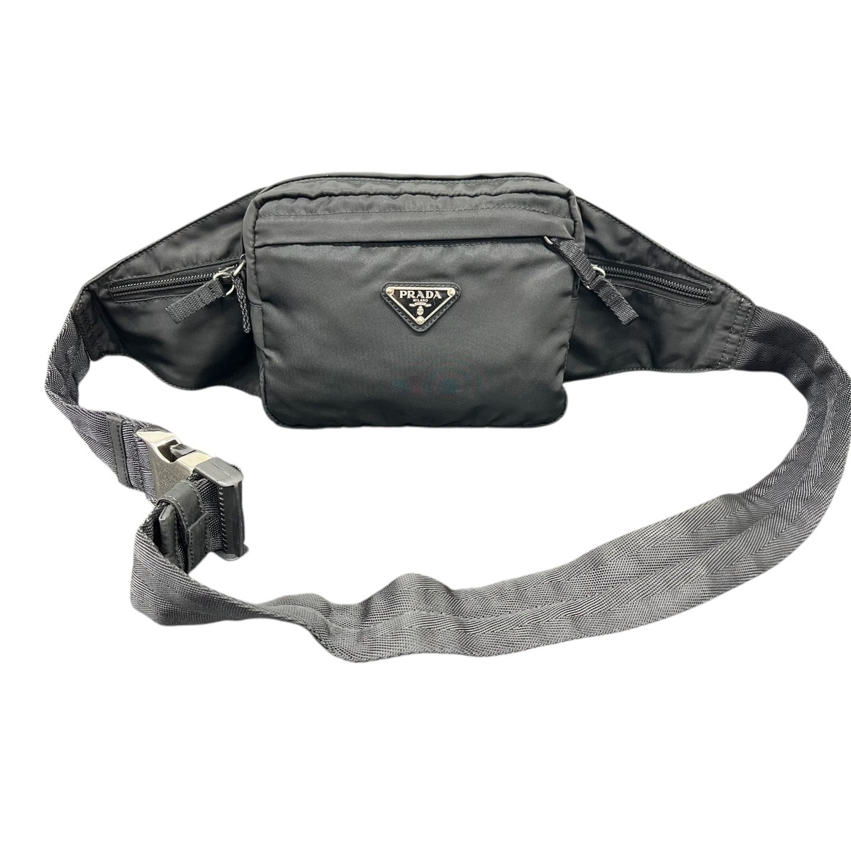 PRADA 美品 プラダ ボディバッグ ウエストバッグ テスート ナイロン V210 ブラック トライアングルロゴ 三角プレート ロゴプレート クロスボディ ヒップバッグ ABランク 鑑定済 中古