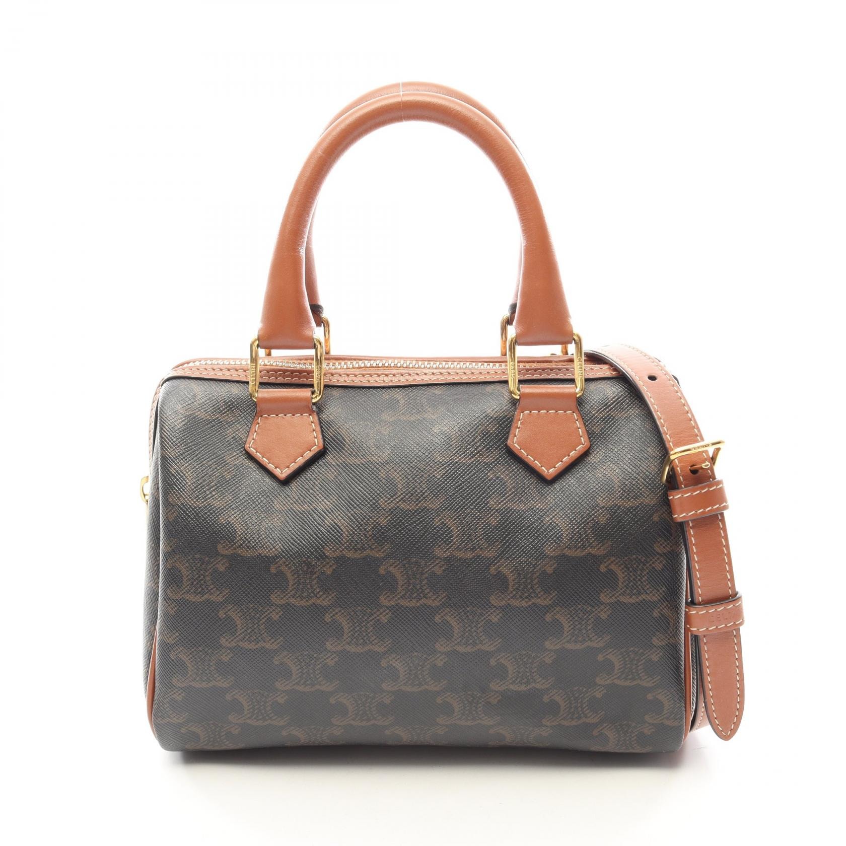 セリーヌ CELINE スモール ボストン キュイル トリオンフ 2WAY ハンドバッグ バッグ PVCコーティングキャンバス レザー レディース ブラック系 / ブラウン系 113772CAS.04LU 【中古】