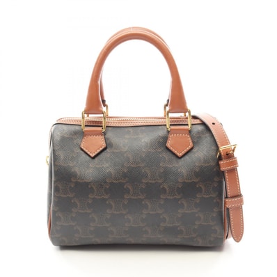 セリーヌ CELINE スモール ボストン キュイル トリオンフ 2WAY ハンドバッグ バッグ PVCコーティングキャンバス レザー レディース ブラック系 / ブラウン系 113772CAS.04LU 【中古】