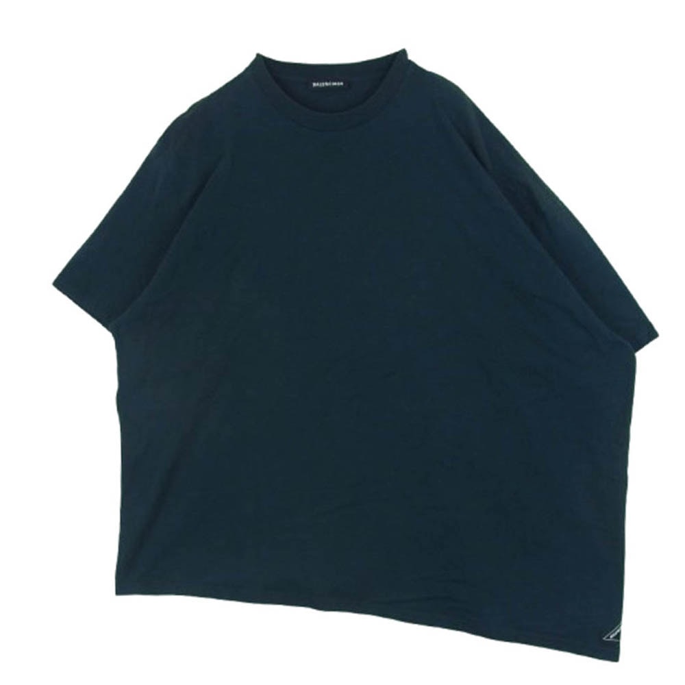 BALENCIAGA バレンシアガ 半袖Ｔシャツ 19AW 583917 TFV04 裾 ロゴタグ付 アシンメトリー 半袖 Tシャツ ダークネイビー系 S【中古】
