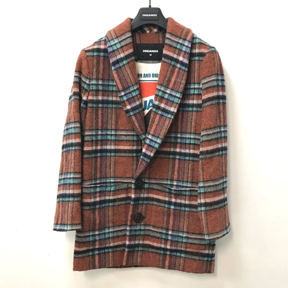 ディースクエアード DSQUARED2 チェック柄 S75AA0396 2023年最新モデル コート 長袖 アウター ジャケット ウール マルチカラー 新品同様