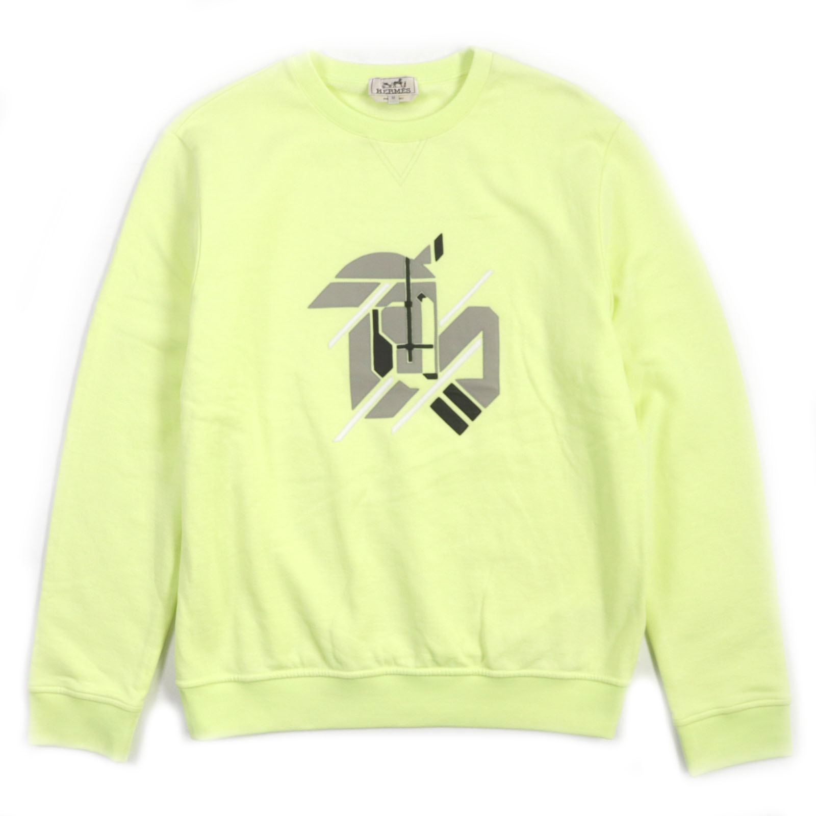 未使用品 エルメス
 スウェット シュヴォー・アン・シン・メトリー ライム メンズ M 31-5765