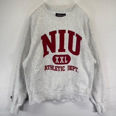 古着 ジャンスポーツ JANSPORT スウェット トレーナー リバースウィーブタイプ カレッジプリント 大きいサイズ XL グレー メンズ