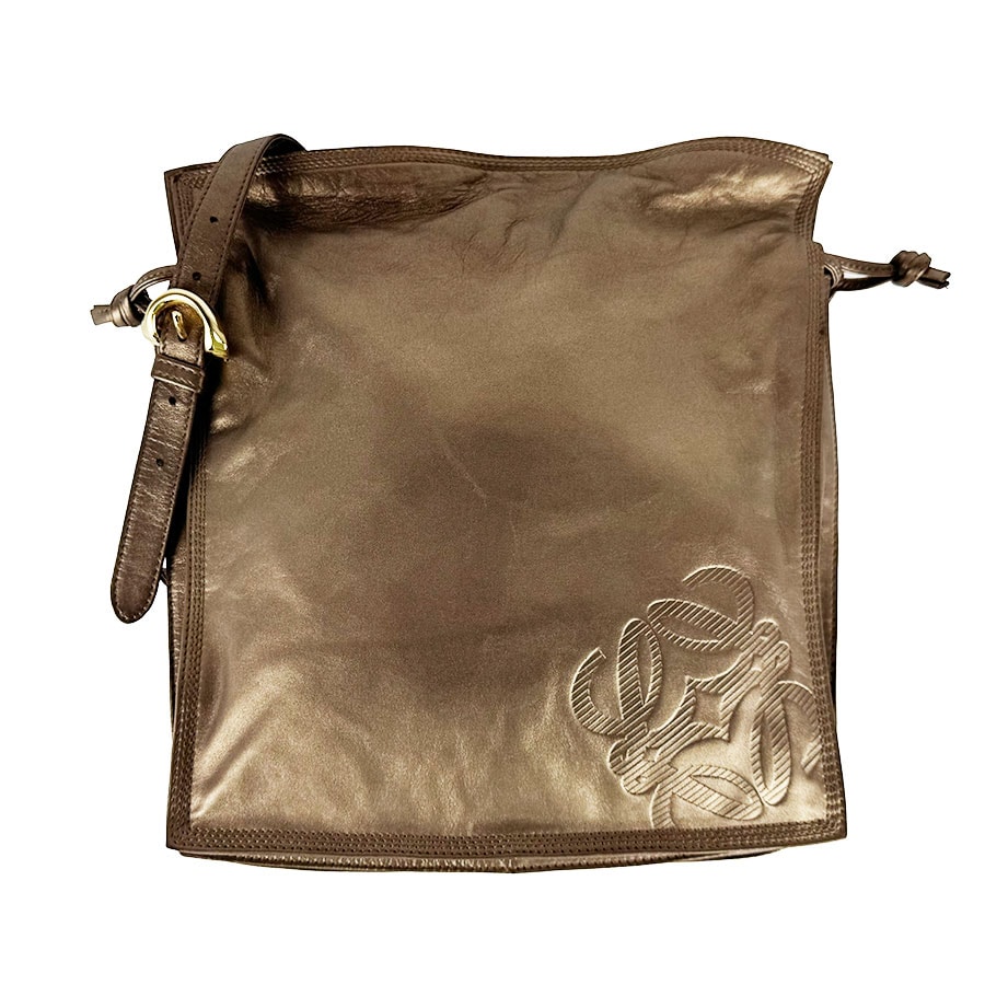 ロエベ LOEWE ショルダーバッグ アナグラム レザー メタリックブラウン レディース【中古】 z11097