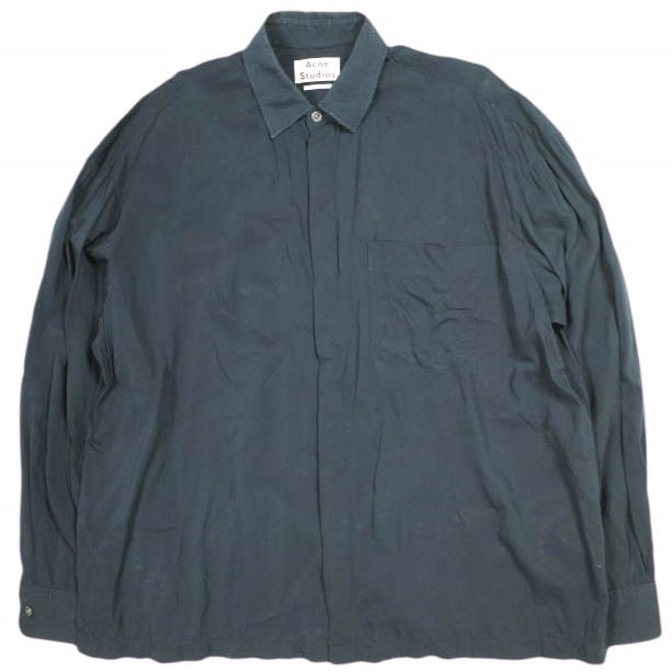 Acne Studios アクネストゥディオズ SILVIO TECH SHIRT 比翼フロント レーヨンシャツ 44 Dark Navy 長袖 トップス g23956