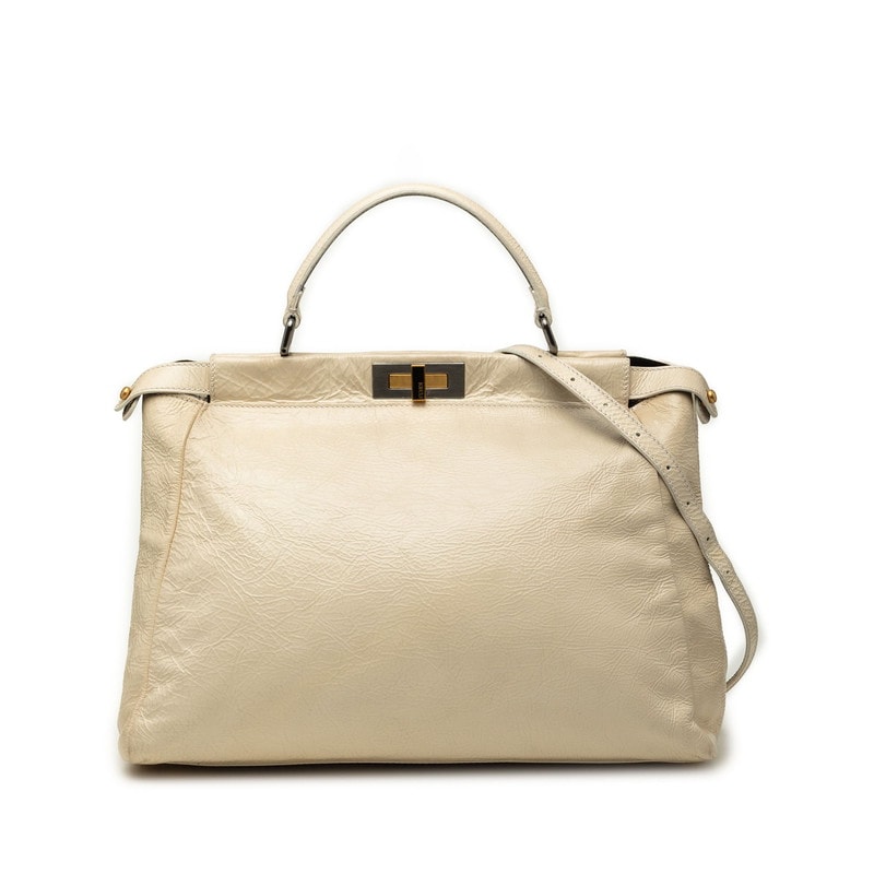 フェンディ ピーカブー ラージ ハンドバッグ ワンショルダーバッグ 2WAY 8BN210 ホワイト アイボリー エナメル レディース FENDI 【中古】