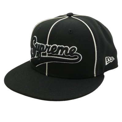 Supreme シュプリーム 帽子 25SS x New Era Piping Script Logo Cap パイピングスクリプト ロゴ ベースボール キャップ ブラック系 ホワイト系 61.5cm【中古】