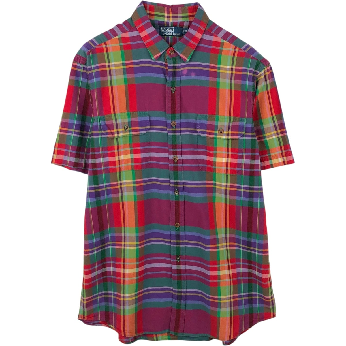 古着 ラルフローレン Ralph Lauren POLO by Ralph Lauren マドラスチェック 半袖 コットン チェックシャツ メンズXL相当/eaa655303