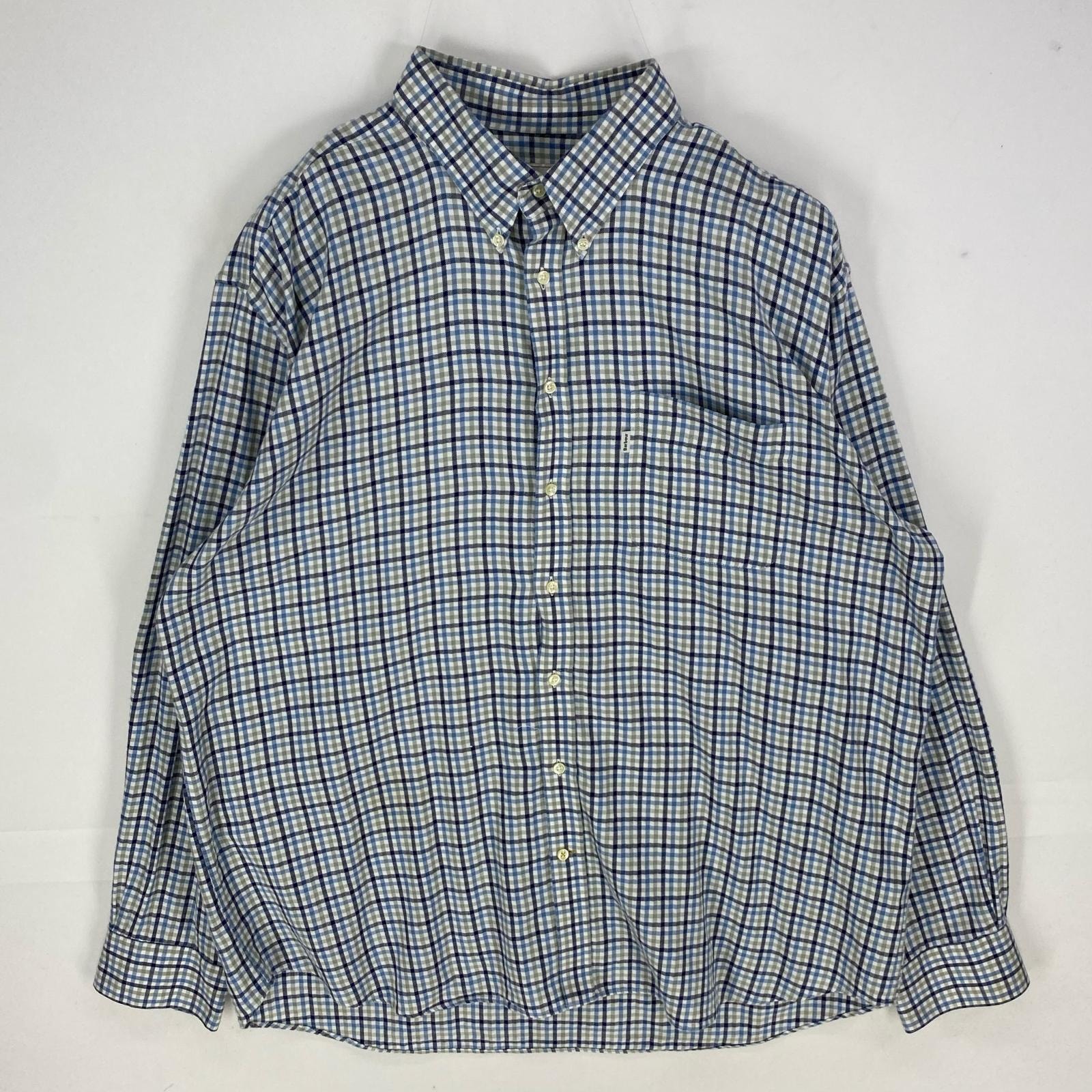 古着 バブアー Barbour 長袖シャツ 胸ポケット ボタンダウン ロングスリーブ 大きいサイズ XL  水色系 チェック メンズ