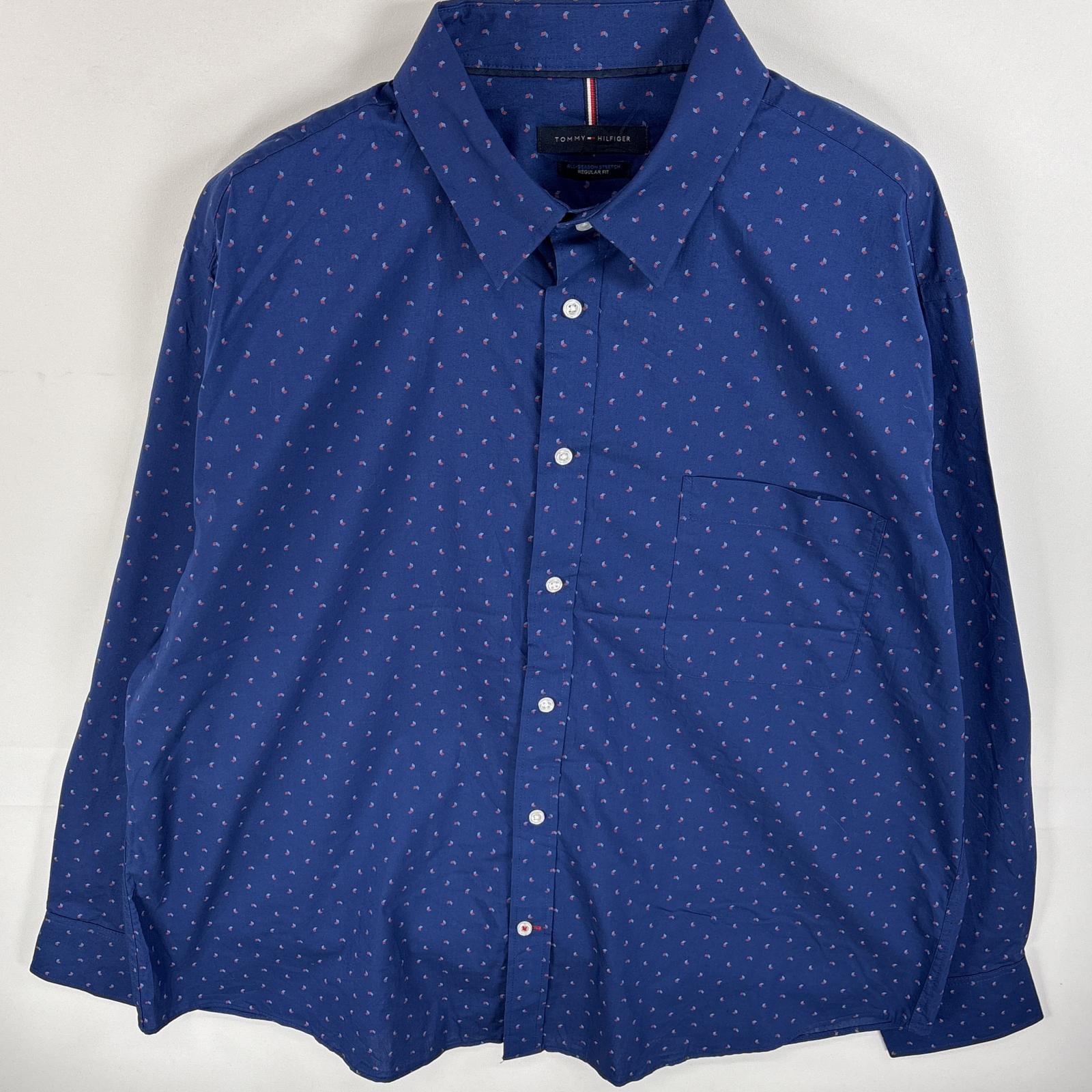 古着 トミーヒルフィガー TOMMY HILFIGER 長袖シャツ ボタンダウンシャツ 大きいサイズ XL  ネイビー系 総柄 メンズ
