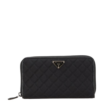 プラダ 三角ロゴプレート 長財布 ブラック ナイロン レザー レディース PRADA 【中古】