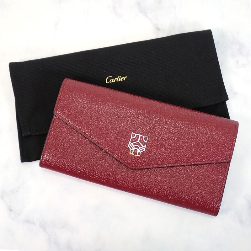 カルティエ CARTIER パンテール ウォレット L3002080 長財布 カーフ ボルドー ゴールド金具 レディース【中古】【ABランク】