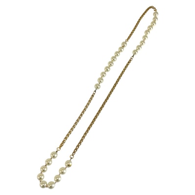 シャネル ロング ネックレス ゴールド メッキ フェイクパール レディース CHANEL 中古