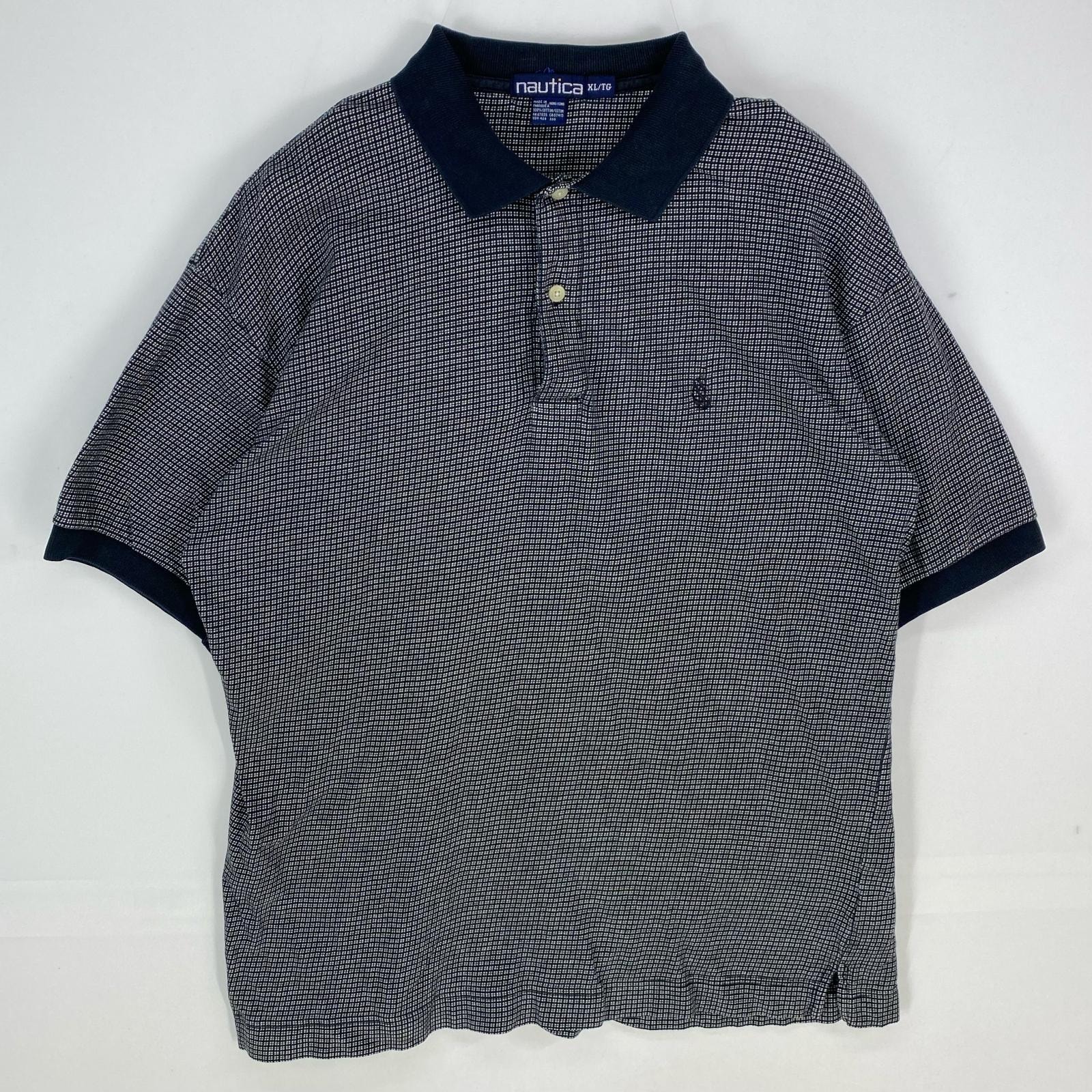 古着 90's/90年代 ノーティカ NAUTICA 半袖シャツ ワンポイント ロゴ刺繍 ポロシャツ ハーフボタン XL  ネイビー系 メンズ