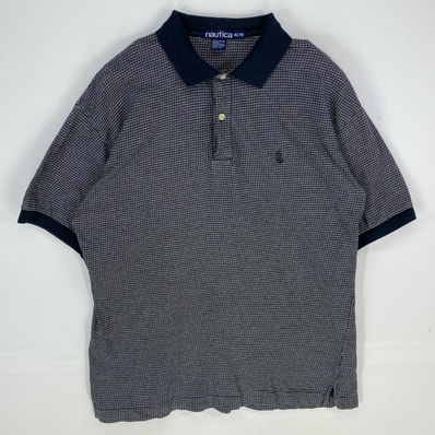 古着 90's/90年代 ノーティカ NAUTICA 半袖シャツ ワンポイント ロゴ刺繍 ポロシャツ ハーフボタン XL ネイビー系 メンズ