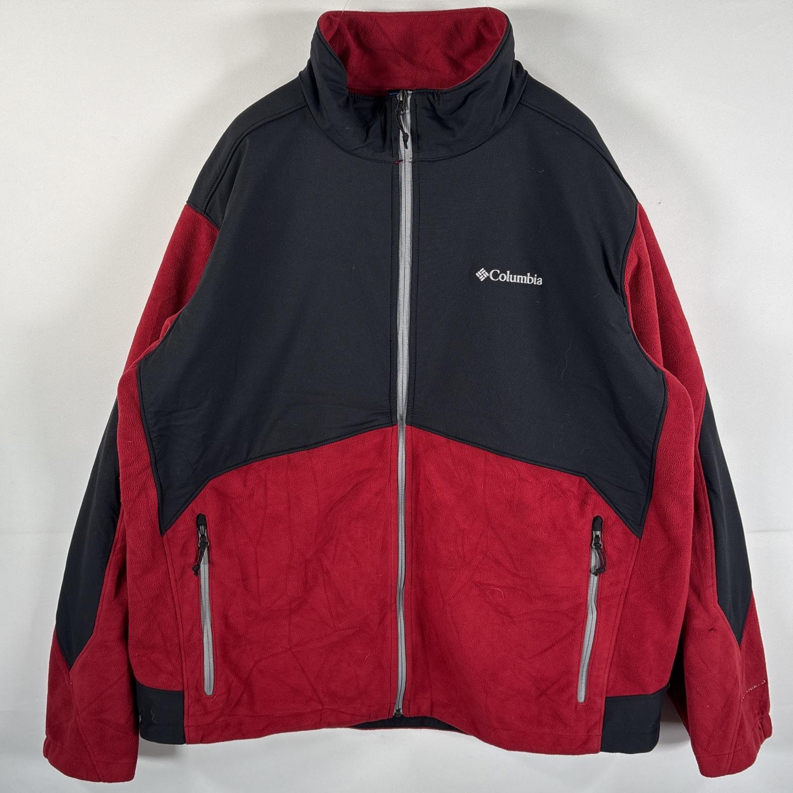 古着 コロンビア Columbia フリースジャケット オムニシールド デナリタイプ 大きいサイズ ロゴ刺繍 14041 レッド ブラック ツートン メンズ