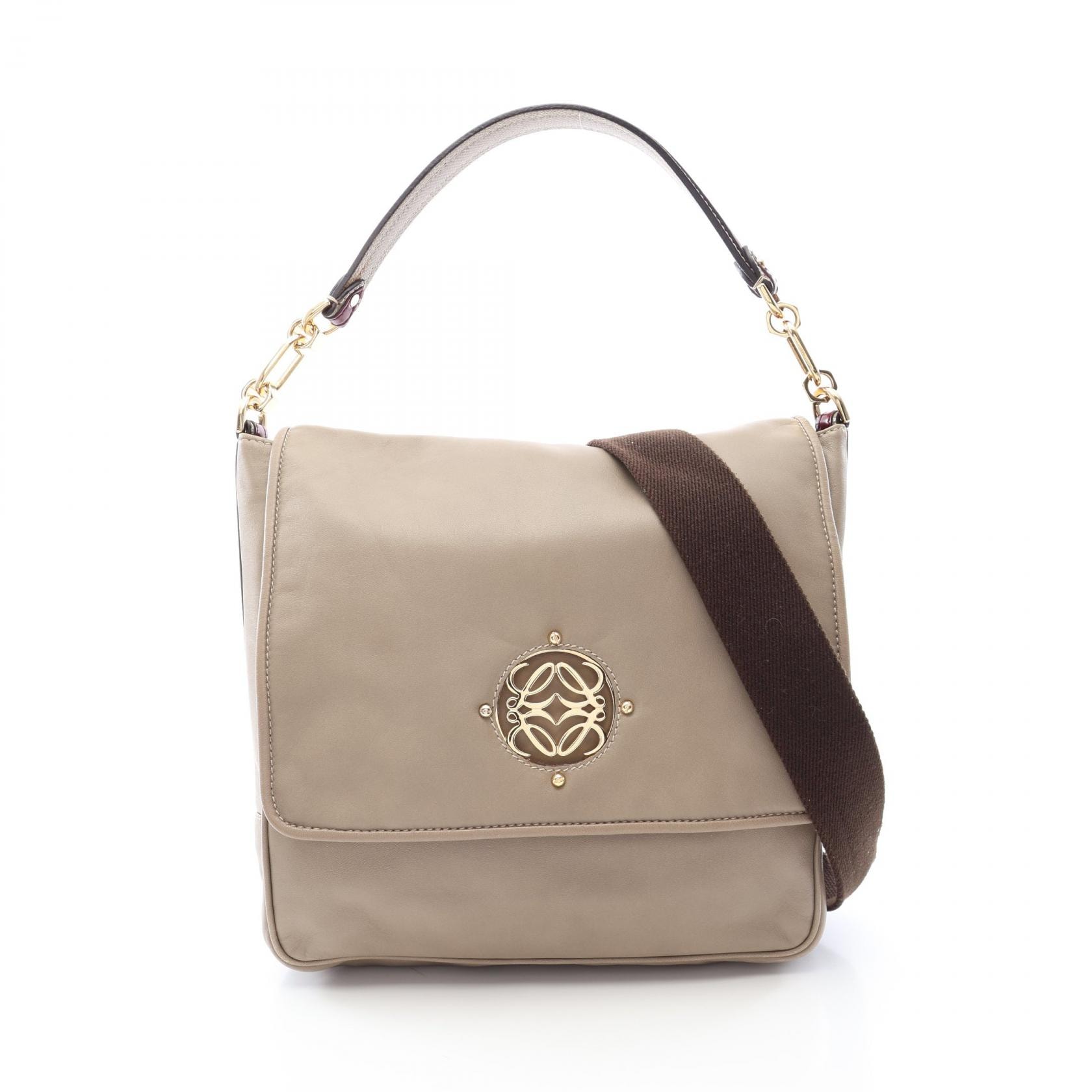 ロエベ LOEWE マイア アナグラム 2WAY ショルダーバッグ バッグ レザー レディース ベージュ系 【中古】