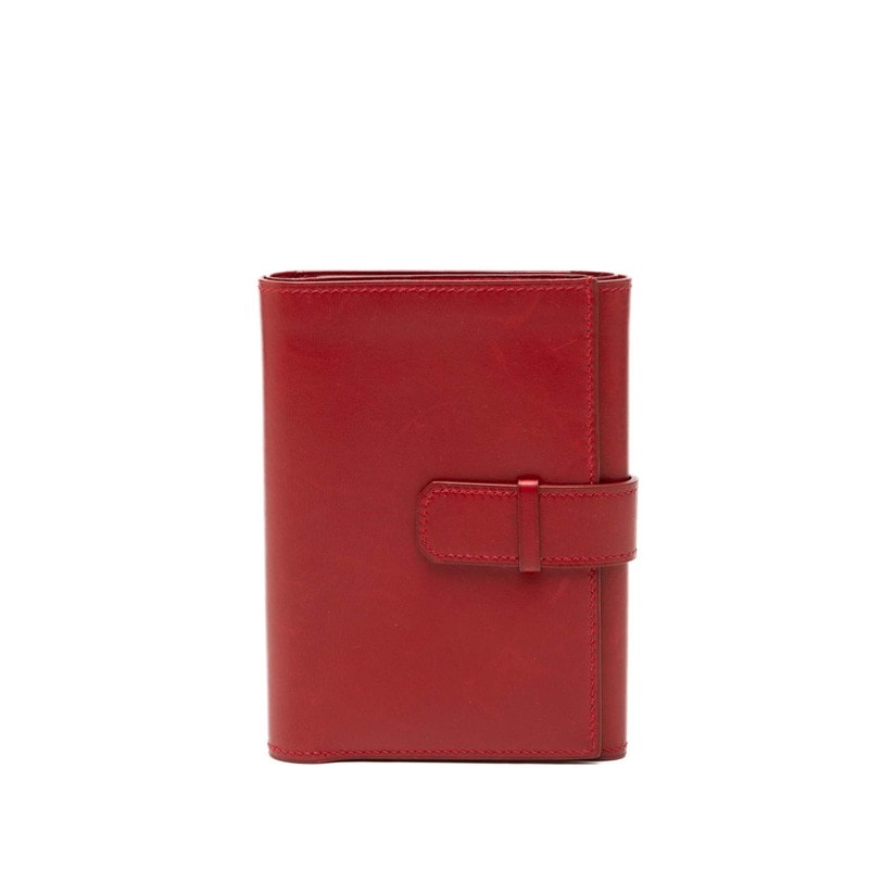 エルメス ジュラ コンパクト 三つ折り財布 レッド ボックスカーフ レディース HERMES 【中古】