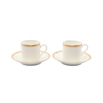 ティファニー TIFFANY&CO ゴールドバンド ティーカップ&ソーサー 2客セット 食器 アクセサリー 陶器 メンズ レディース ホワイト系 / ゴールド系 【中古】