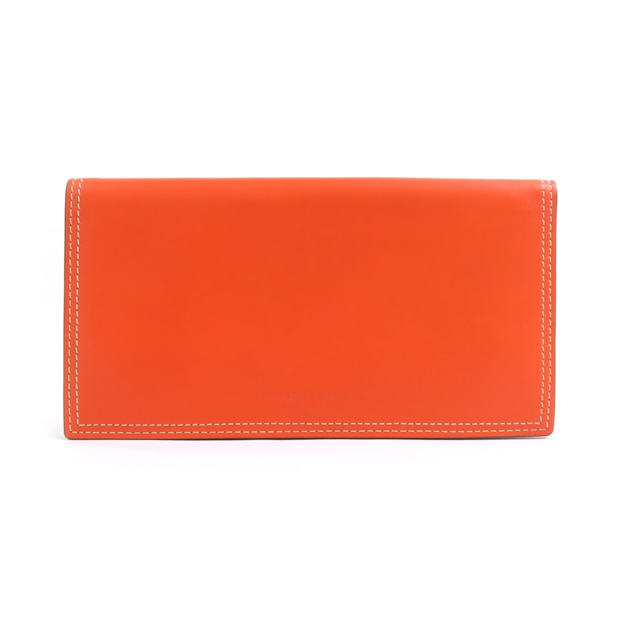 ボッテガヴェネタ BOTTEGAVENETA 二つ折り長財布 レザー オレンジ ユニセックス【中古】 56074a