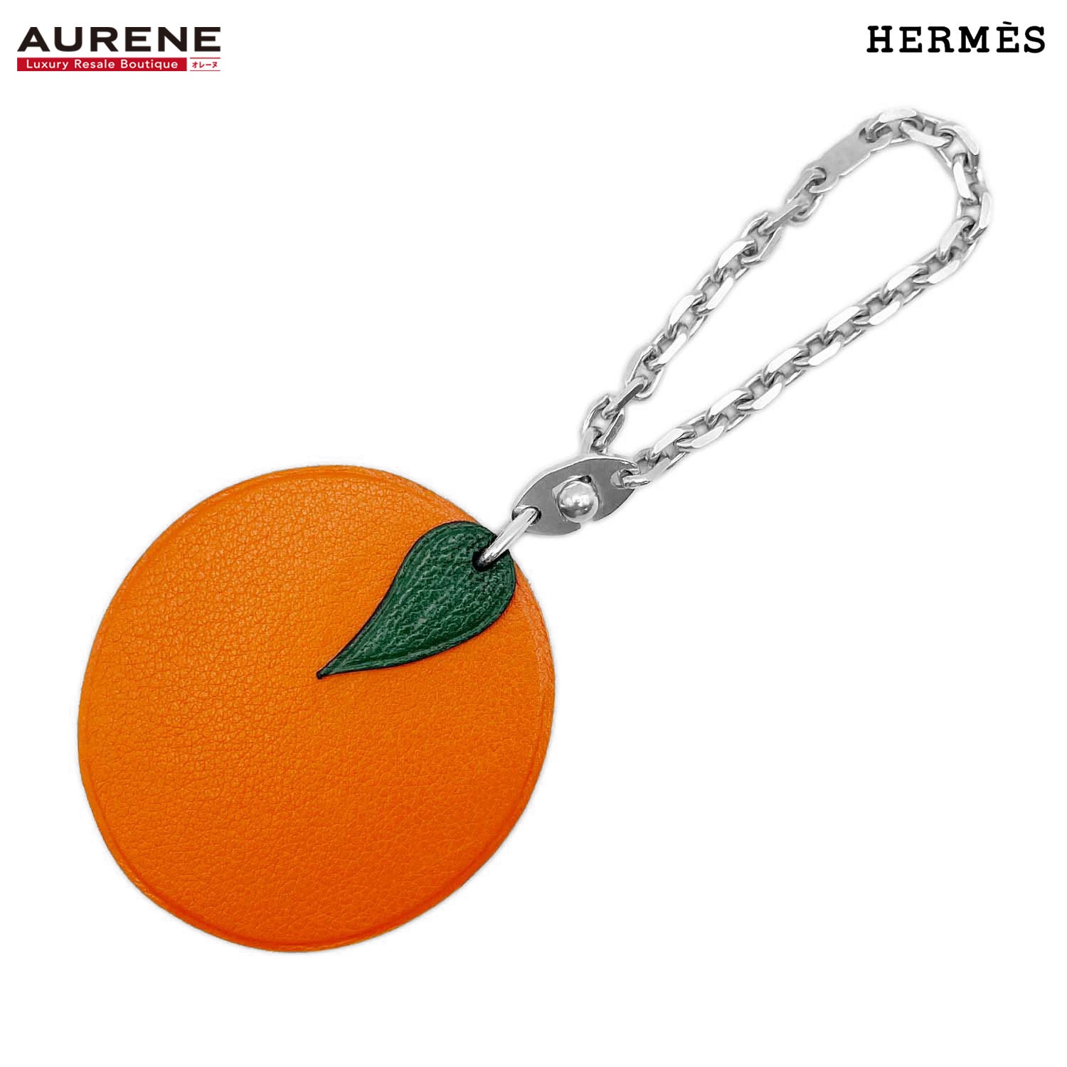 HERMES エルメス フルーツ チャーム
 オレンジ 柑橘類 キーホルダー レザー SV925 オレンジ ユニセックス
 【中古】